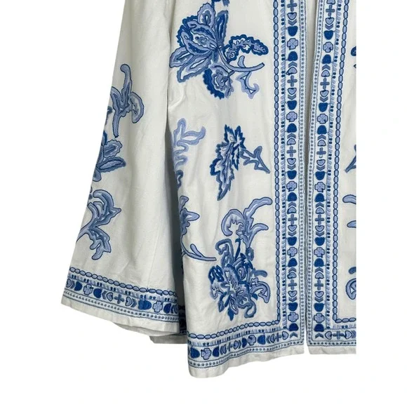 J. Jill Embroidered Open Front Jacket 2X White Blue Floral Cottage Coastal Boho - Picture 4 of 8